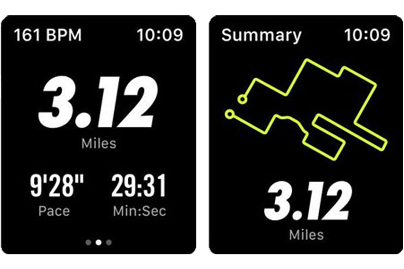 Nike Run Club Screenshot mit GPS-Strecke, Geschwindigkeit, Zeit und Herzfrequenz